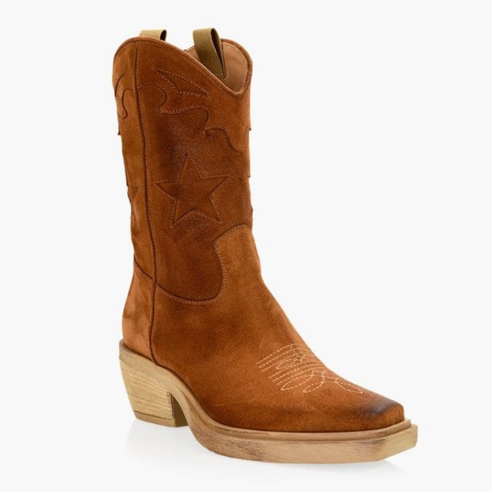 Women's Tan Suede Western Cowboy Sneakers Boot